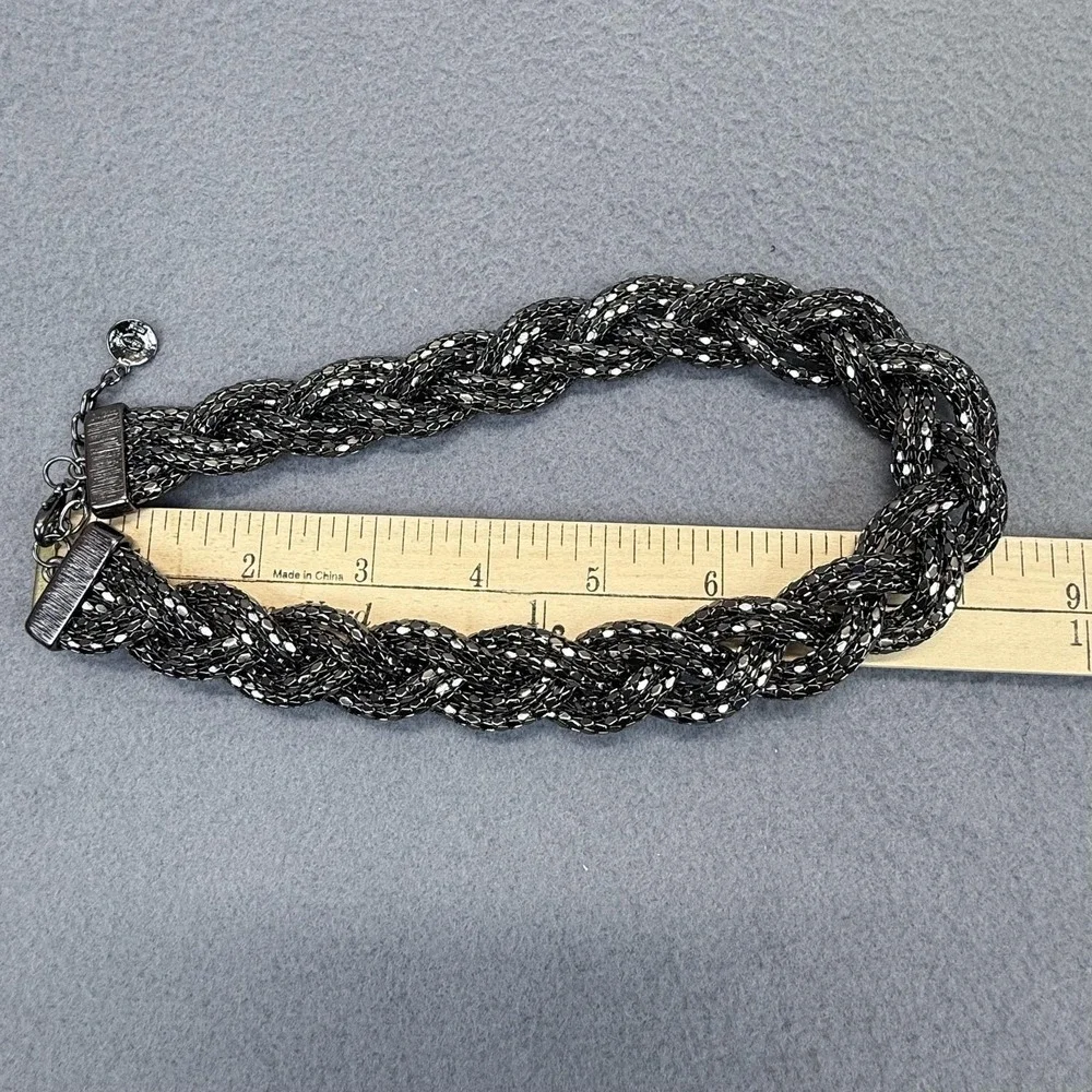 R‎ J Graziano Braided Gunmetal Tone Statement Necklace Chunky Chain Bib Fashion